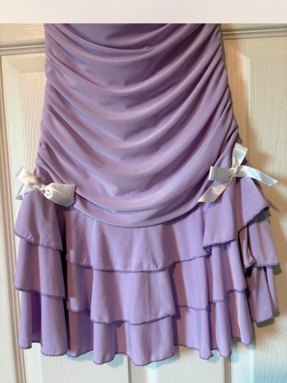Lavender Ruffle Draped Strapless Dress - Picture 2 of 4